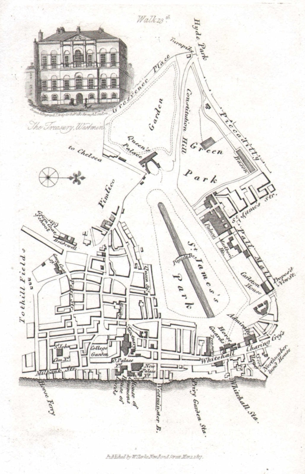 Westminster St James's/Green Park Whitehall Buckingham Palace Treasury 1817 map
